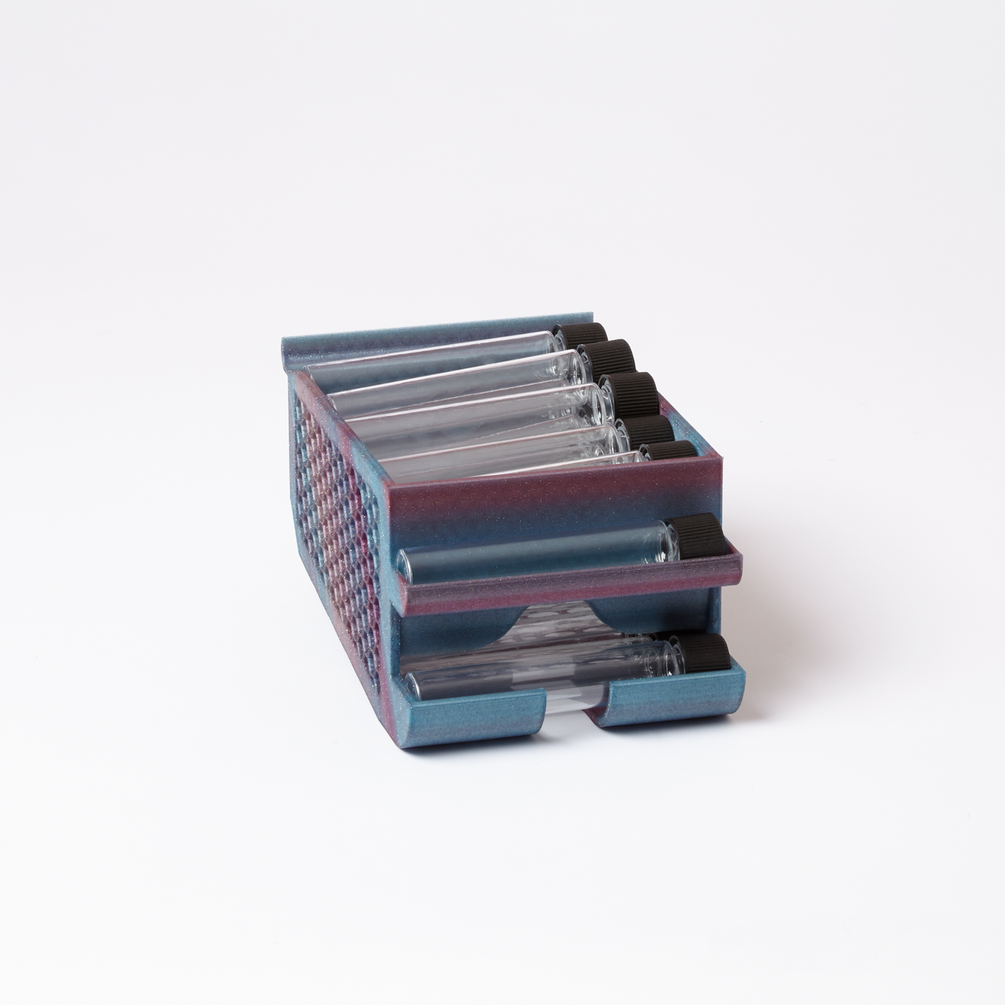 Weiter slatwall display holding pre-roll tubes, shown in multicolor finish with front access slots